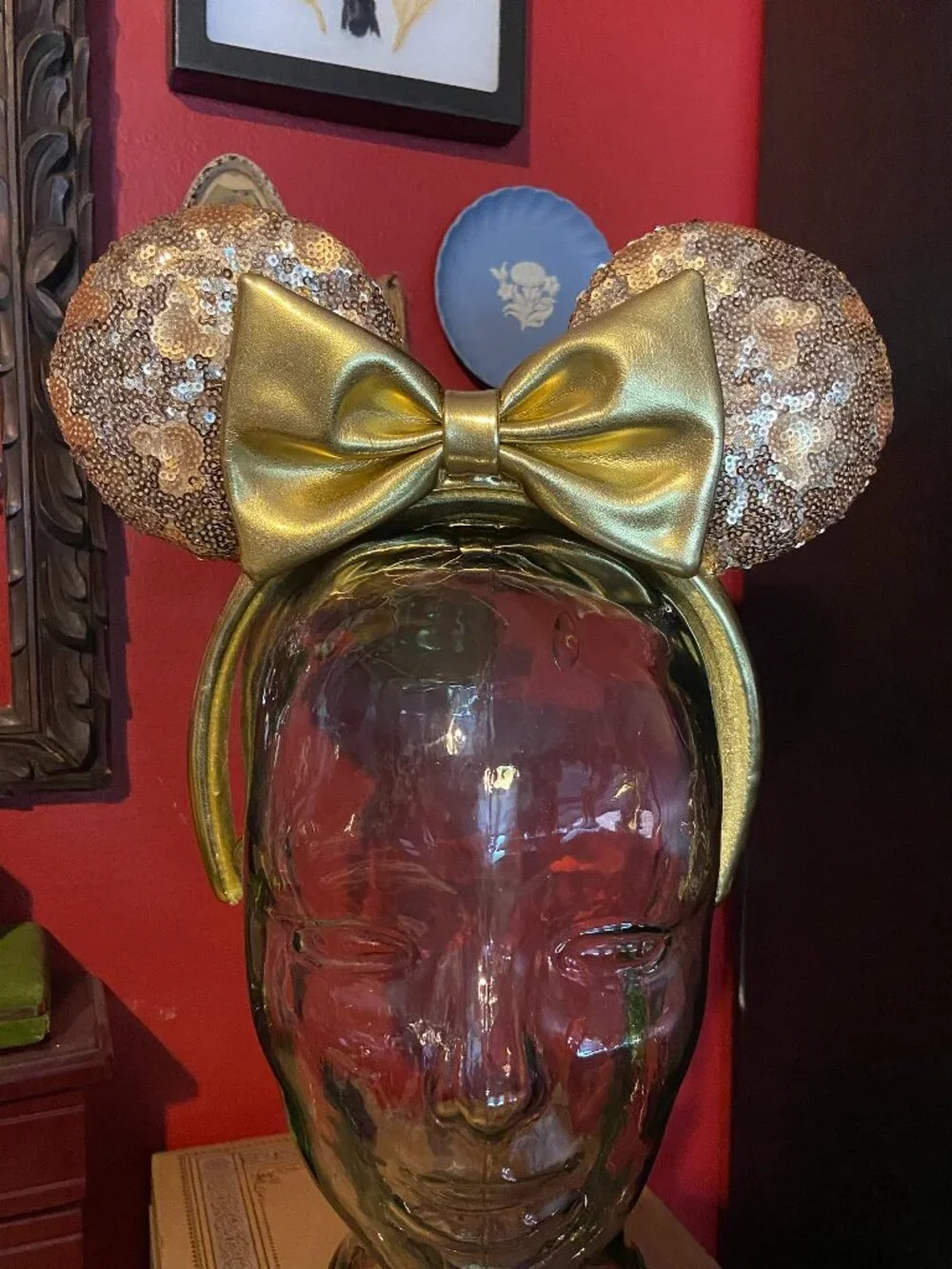 2024 Gold Sequin Minnie Mouse Ears Headband With Hidden Mickey Pattern